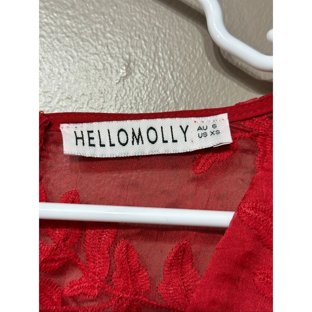 NWOT Hello Molly I Heard A Rumour Red Fiere Embroidered Ruffled Mini Dress XS - Picture 6 of 13